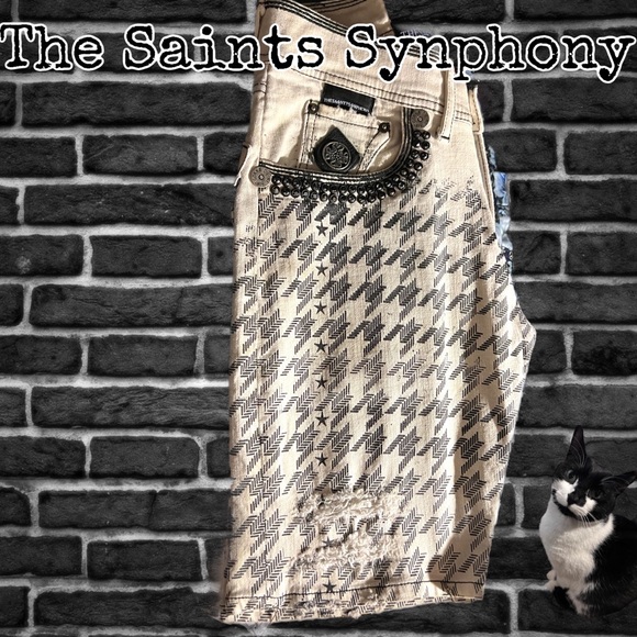 Thesaintssinphony | OOAK Star Pattern Handcrafted Distressed Studded Denim - Picture 2 of 13